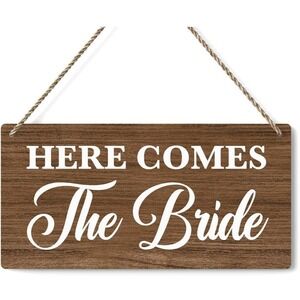 Rustic Here Comes The Bride Wooden Wedding Sign 12x6 Inches